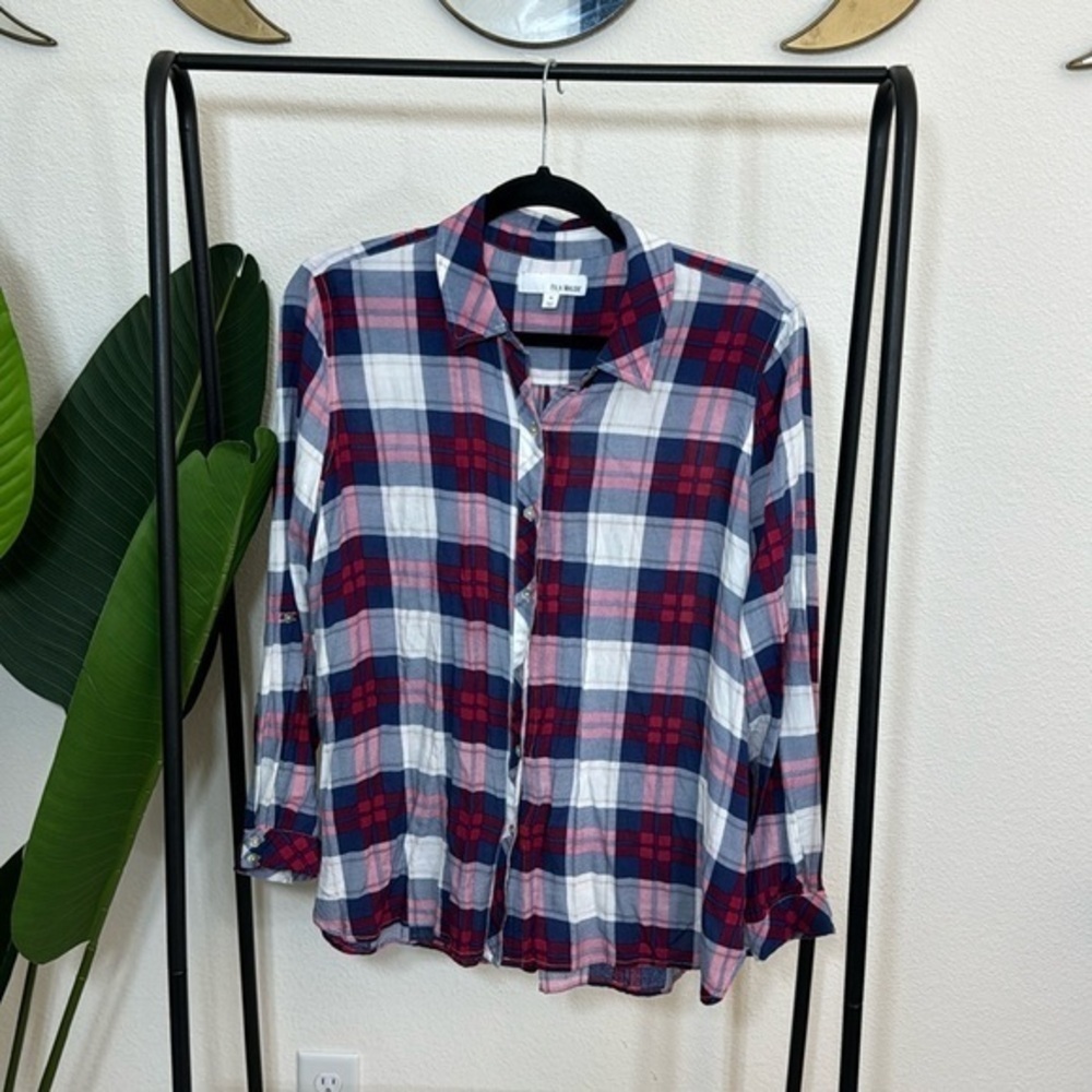 Isla Maude Plaid Surplice V-Neck Long Sleeve Top Multicolor XL - Picture 4 of 7